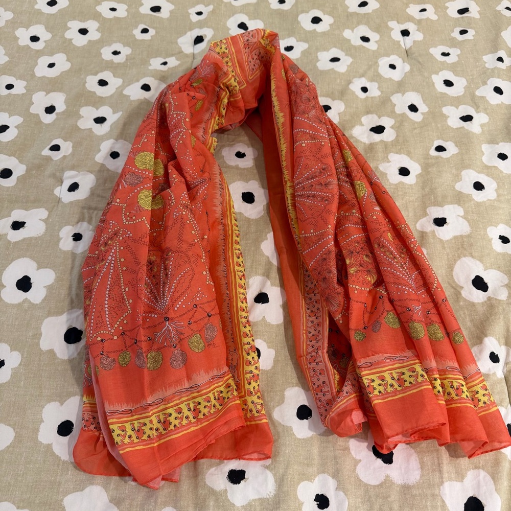 Vintage Emilio Pucci Nautical Scarf - Orange/Yellow Seashell & Coral Design